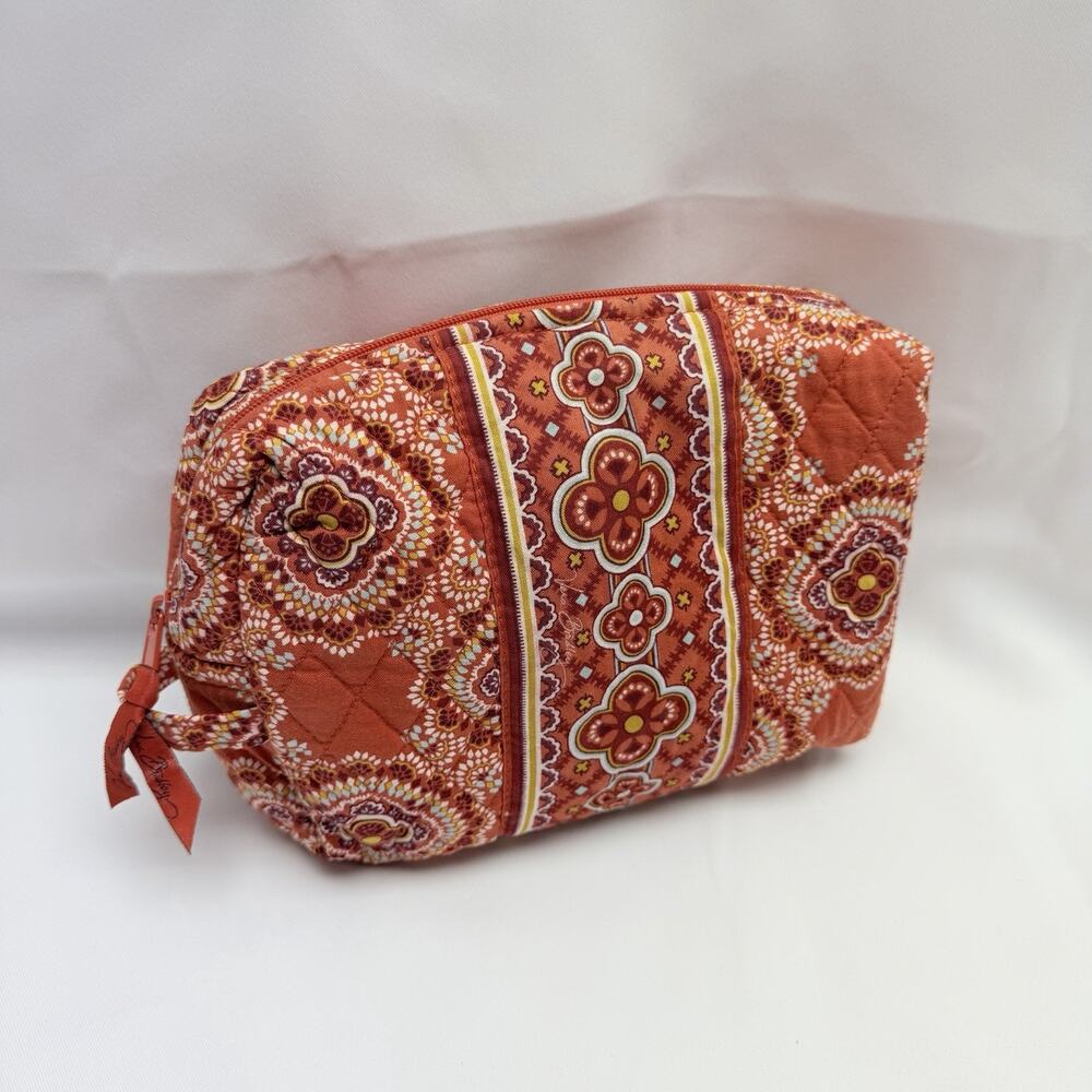 Vera Bradley Cosmetic Makeup Bag Orange Toned Paprika Pattern Floral Travel - Picture 2 of 8